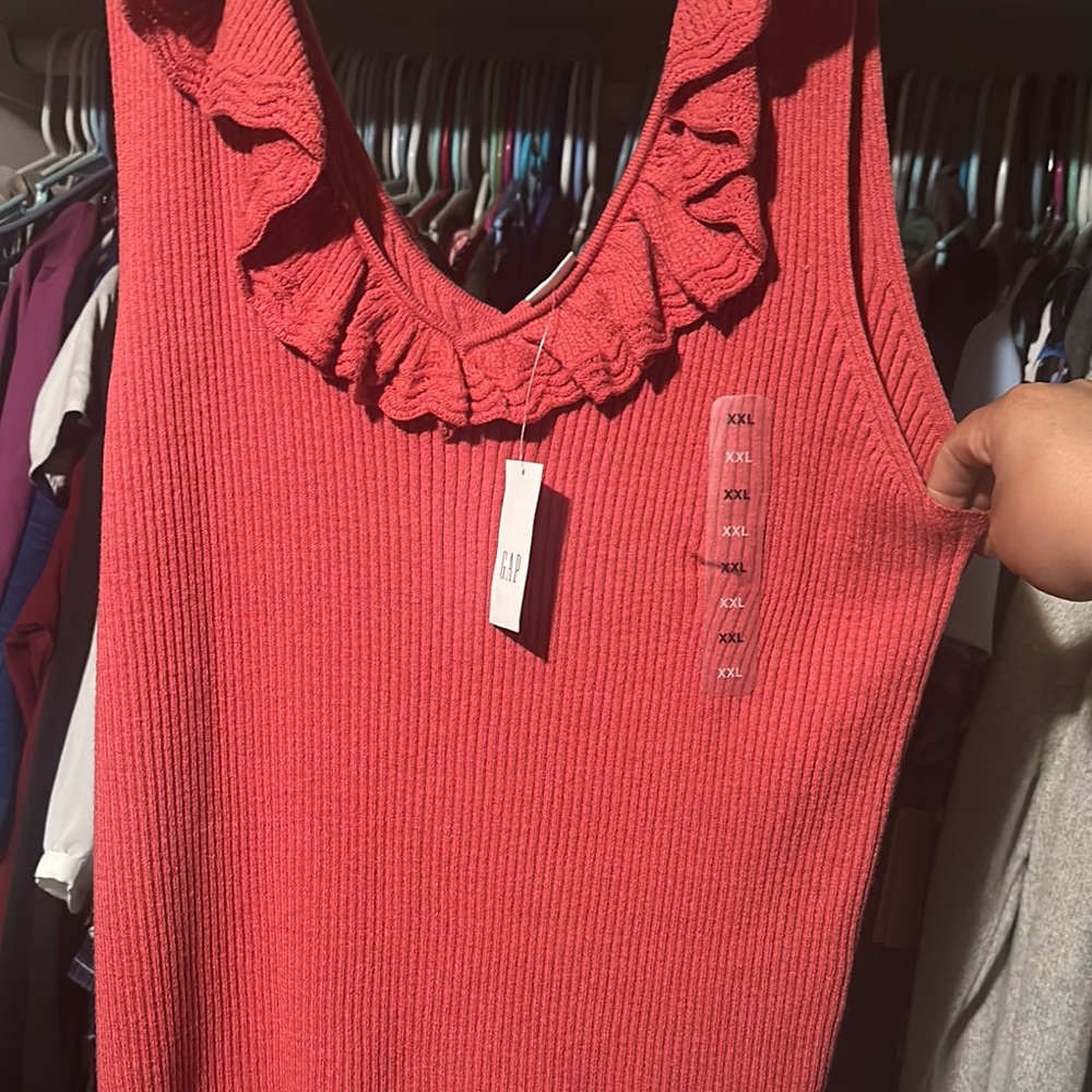 GAP Pink Ruffled Ribbed Sleeveless Tank Top - Picture 4 of 5